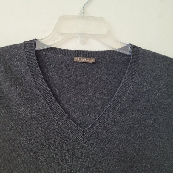 J McLaughlin Sweater Mens L Long Sleeve V-Neck Classic Office Teacher Charcoal - Picture 3 of 11